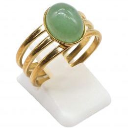 Anillo Acero Inox. Tridende AVENTURINA VERDE